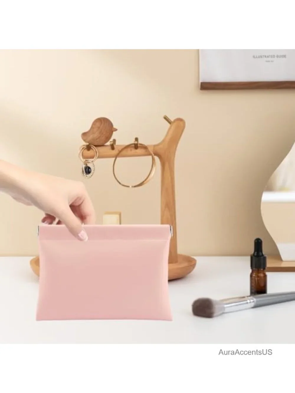 4 Pcs Small Makeup Bag for Purse, Leather Cosmetic Organizer, Travel Storage